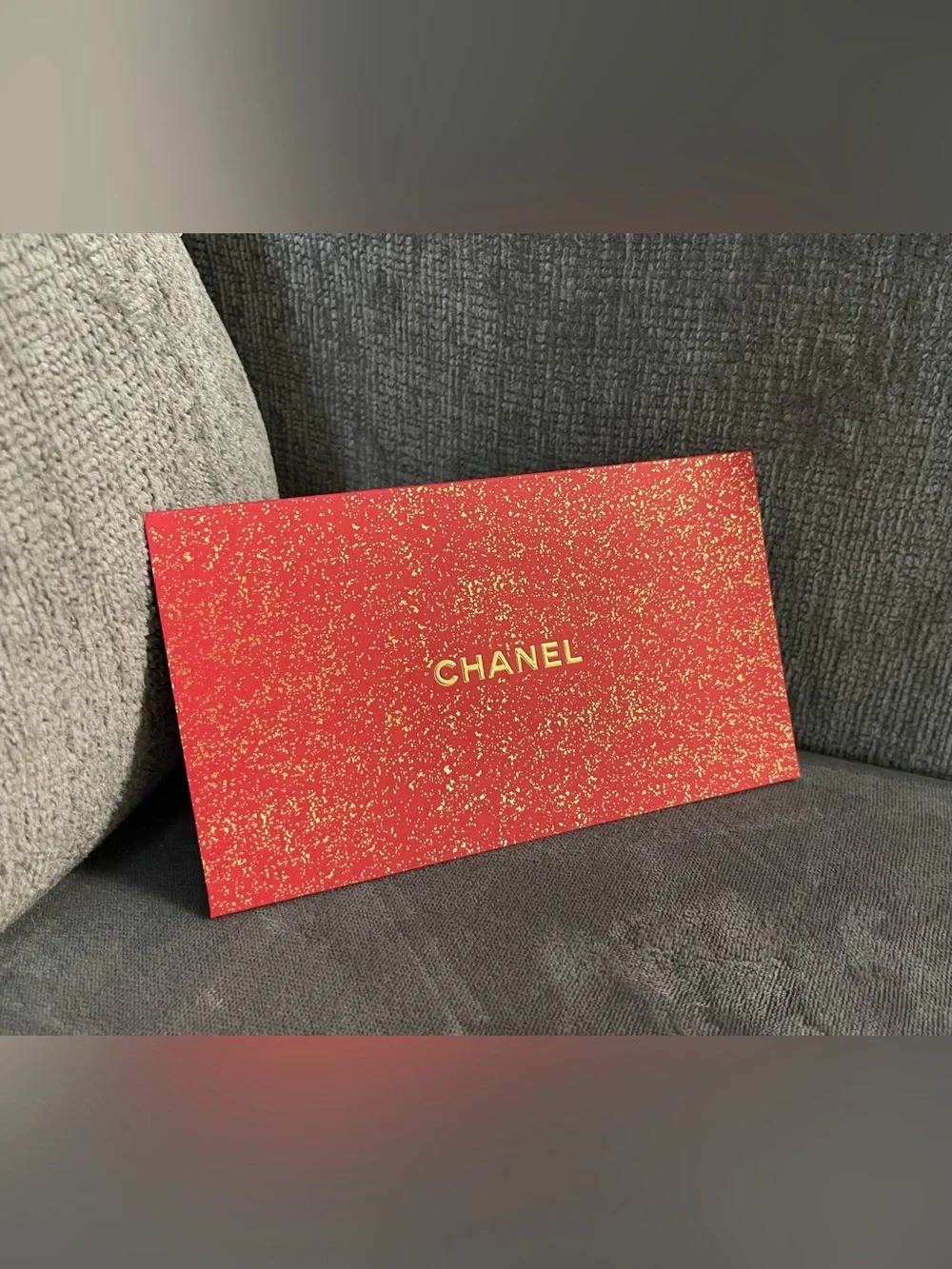 CHANEL Red Glitter Envelope with Gold CC Logo